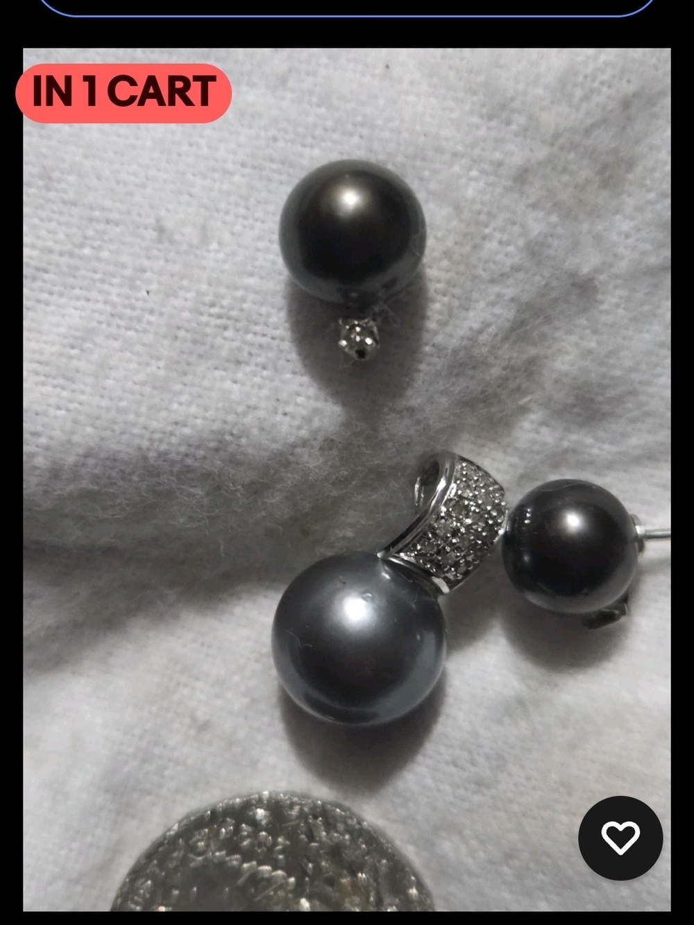Tahitian-Style Grey Pearl Drop Earrings with Pave Accents